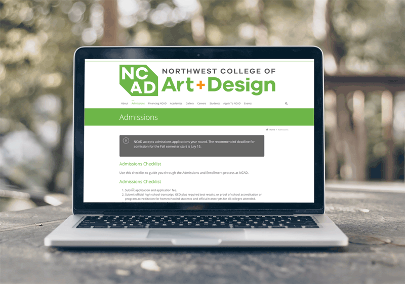 before-ncad2 A scrolling GIF of the admissions page on the old NCAD website
